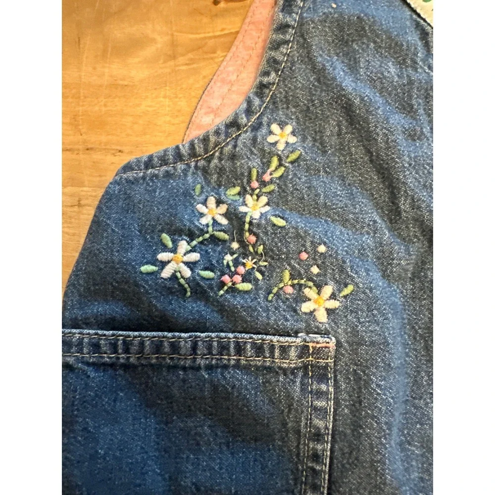Vintage OshKosh Bgosh Embroidered Floral Denim Overalls Baby Girl‎ 18 Months
